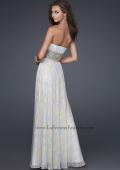 Picture of: Strapless Chiffon Gown with Beaded Waist and Front Slit in White, Style: 16372, Back Picture