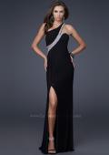 Picture of: One Shoulder Prom Dress with Jeweled Trim in Black, Style: 16379, Detail Picture 2