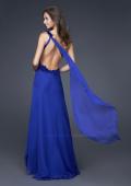 Picture of: Long One Shoulder Ruched Chiffon Gown with Ruffles in Blue, Style: 16391, Back Picture