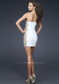 Picture of: Strapless Ruched Net Dress with Flower Detail in White, Style: 16503, Back Picture