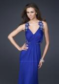 Picture of: Silk V Neck Prom Dress with Pleats and Floral Beading in Blue, Style: 16507, Main Picture
