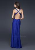 Picture of: Silk V Neck Prom Dress with Pleats and Floral Beading in Blue, Style: 16507, Back Picture