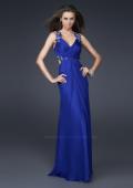 Picture of: Silk V Neck Prom Dress with Pleats and Floral Beading in Blue, Style: 16507, Detail Picture 1