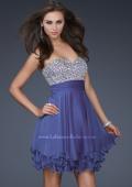 Picture of: Short Chiffon Prom Dress with Jewel Embellished Top in Navy, Style: 16541, Detail Picture 1