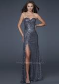 Picture of: Sweetheart Neckline Prom Gown with Gathers and a Slit in Silver, Style: 16546, Main Picture