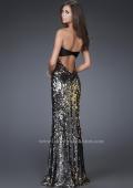 Picture of: Trumpet Style Sequined Dress with Pleated Satin Top in Silver, Style: 16561, Back Picture