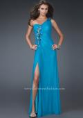 Picture of: One Shoulder Net Prom Gown with Intricate Design in Aqua, Style: 16687, Main Picture