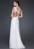 Picture of: One Shoulder Silk Chiffon Gown with Beading and Flowers in White, Style: 16747, Back Picture