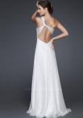 Picture of: Ruched Bust Prom Dress with Beaded Floral Strap in White, Style: 16760, Back Picture
