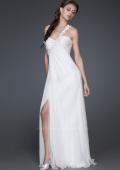 Picture of: Ruched Bust Prom Dress with Beaded Floral Strap in White, Style: 16760, Detail Picture 1
