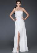 Picture of: Long Strapless Silk Chiffon Dress with Flower Embellishments in White, Style: 16763, Main Picture