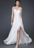 Picture of: One Shoulder Silk Chiffon Gown with Flower Accents in White, Style: 16770, Main Picture