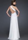 Picture of: One Shoulder Silk Chiffon Gown with Flower Accents in White, Style: 16770, Back Picture