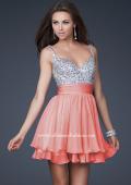 Picture of: Short Dress with Fully Embellished Top and Tulle in Orange, Style: 16813, Detail Picture 2