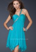 Picture of: One Shoulder Short Dress with Pleated Top and Open Back in Aqua, Style: 16903, Main Picture