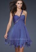 Picture of: One Shoulder Short Dress with Pleated Top and Open Back in Blue, Style: 16903, Detail Picture 1