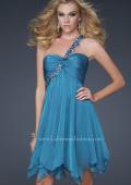 Picture of: One Shoulder Short Dress with Pleated Top and Open Back in Blue, Style: 16903, Detail Picture 2
