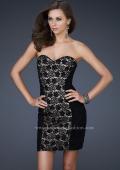 Picture of: Black Strapless Short Dress with Beaded Flower Design in Black, Style: 16944, Main Picture