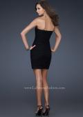 Picture of: Black Strapless Short Dress with Beaded Flower Design in Black, Style: 16944, Back Picture