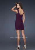Picture of: Pleated Net Cocktail Dress with Square Neckline in Plum, Style: 16951, Back Picture