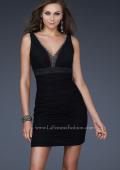 Picture of: Jersey Cocktail Dress with V Neck and Jeweled Back in Black, Style: 16952, Main Picture