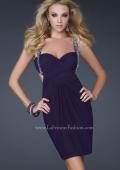 Picture of: Short Cocktail Dress with Beaded Straps and Gathering in Plum, Style: 16954, Detail Picture 1