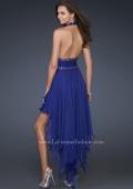Picture of: High Low Prom Gown with Plunging V Halter Top in Blue, Style: 16986, Back Picture