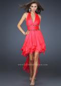 Picture of: High Low Prom Gown with Plunging V Halter Top in Red, Style: 16986, Detail Picture 1