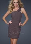 Picture of: Net Black Short Dress with One Shoulder Flower Detail in Brown, Style: 16993, Detail Picture 3