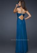 Picture of: Floor Length Chiffon Prom Gown with Stones and Cut Outs in Blue, Style: 17019, Back Picture