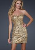 Picture of: Fully Sequined Short Dress with Sweetheart Neckline in Gold, Style: 17039, Detail Picture 1