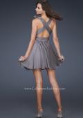 Picture of: Two Tone Chiffon Short Dress with Bows and Cut Outs in Silver, Style: 17044, Back Picture
