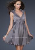 Picture of: Two Tone Chiffon Short Dress with Bows and Cut Outs in Silver, Style: 17044, Detail Picture 1