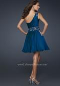 Picture of: Hand Painted Flower Design Short Dress with Layered Skirt in Navy, Style: 17052, Back Picture