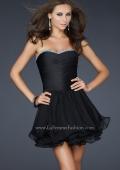 Picture of: Short Satin and Chiffon Dress with Rhinestone Top in Black, Style: 17054, Detail Picture 1