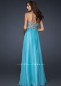 Picture of: Long Strapless Chiffon Prom Dress with Full Gathered Skirt in Aqua, Style: 17058, Back Picture