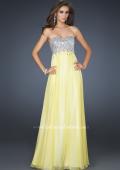 Picture of: Long Strapless Chiffon Prom Dress with Full Gathered Skirt in Yellow, Style: 17058, Detail Picture 4