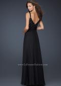 Picture of: Black Floor Length Dress with V Neck and Rhinestones in Black, Style: 17071, Back Picture