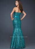 Picture of: Sequined Mermaid Prom Dress with Satin Belt in Blue, Style: 17080, Back Picture
