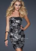 Picture of: Strapless Black and Grey Sequined Short Cocktail Dress in SIlver, Style: 17091, Main Picture