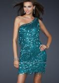 Picture of: Sexy Cocktail Dress with One Strap Cut and Sequins in Teal, Style: 17093, Main Picture