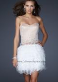 Picture of: Short Dress with Embellished Bodice and Feather Skirt in Nude, Style: 17106, Main Picture