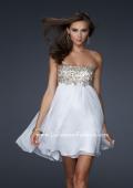 Picture of: Chiffon Cocktail Dress with Hand Painted Bust and Beads in White, Style: 17107, Main Picture