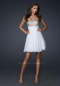 Picture of: Chiffon Cocktail Dress with Hand Painted Bust and Beads in White, Style: 17107, Detail Picture 1