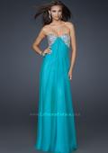 Picture of: Long Chiffon Dress with Beaded Bust and Low Back in Teal, Style: 17118, Main Picture