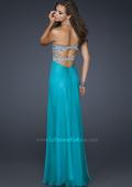 Picture of: Long Chiffon Dress with Beaded Bust and Low Back in Teal, Style: 17118, Back Picture