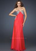 Picture of: Long Chiffon Dress with Beaded Bust and Low Back in Red, Style: 17118, Detail Picture 4