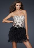 Picture of: Short Feather Cocktail Dress with Sequined Bodice in in Nude, Style: 17151, Main Picture
