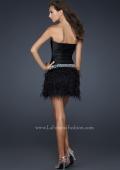 Picture of: Strapless Short Dress with Satin Top and Feather Skirt in Black in Black, Style: 17152, Back Picture