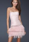 Picture of: Strapless Short Dress with Satin Top and Feather Skirt Pink, Style: 17152, Detail Picture 2